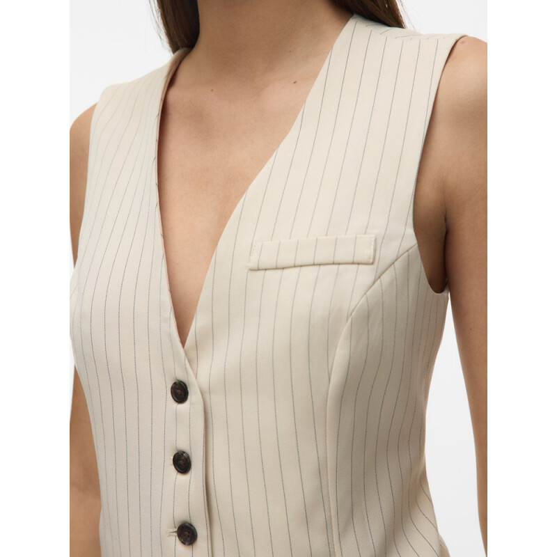 VMTROIAN SL PINTRIPE TAILORED VEST OATMEAL