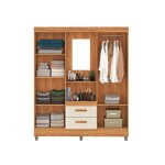ROPERO - 4 PUERTAS 2 CAJONES CON ESPEJO BLANCO OFF WHITE