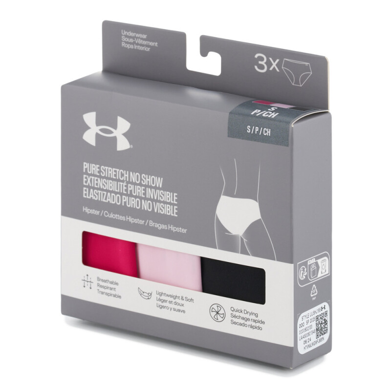 UA PURE STRETCH NO SHOW HIPSTER-SOLID (3 PACK)-PNK SHADED FUCHSIA-681