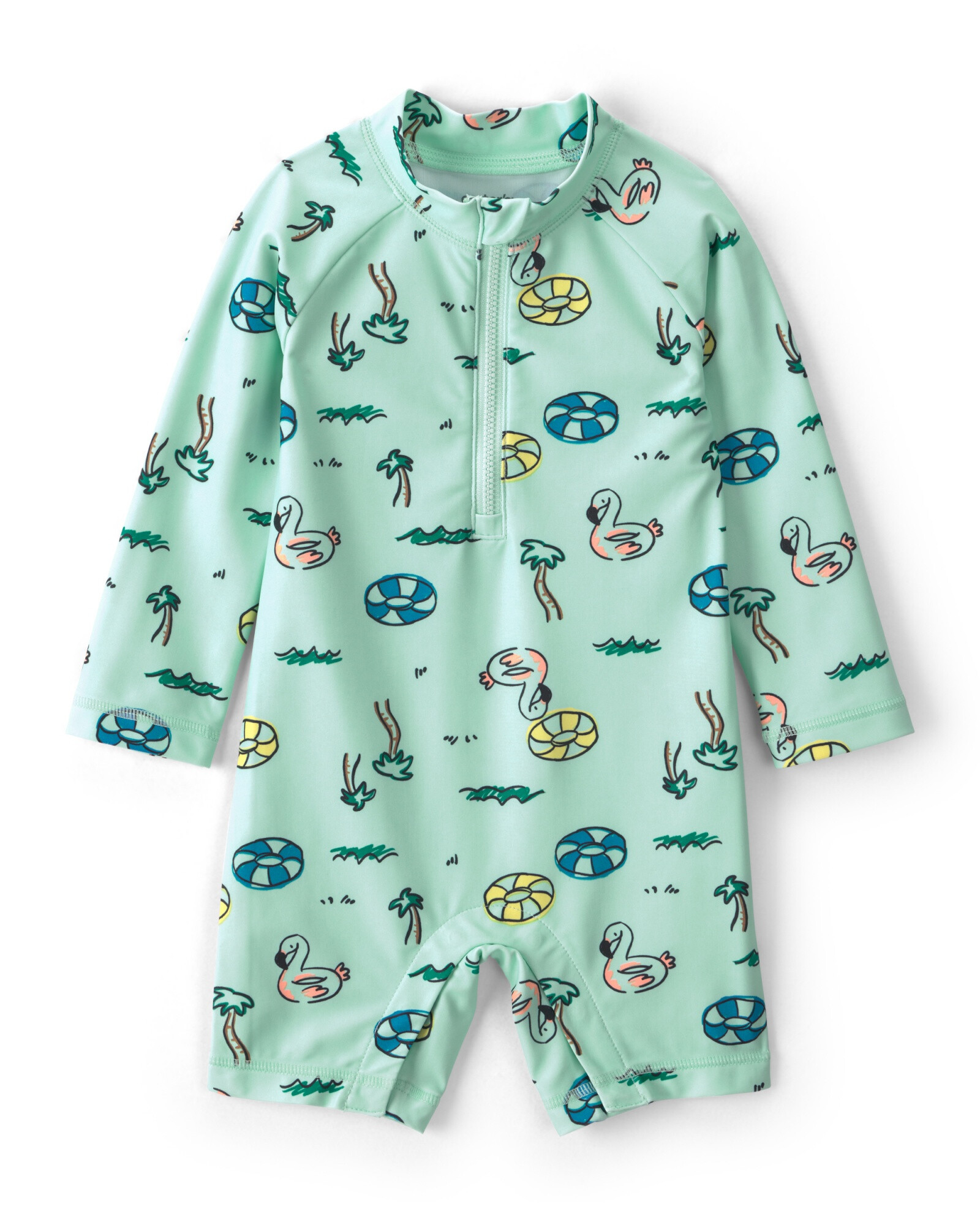 Monito de baño manga larga con protección UPF 50+, verde, diseño vacaciones Sin color
