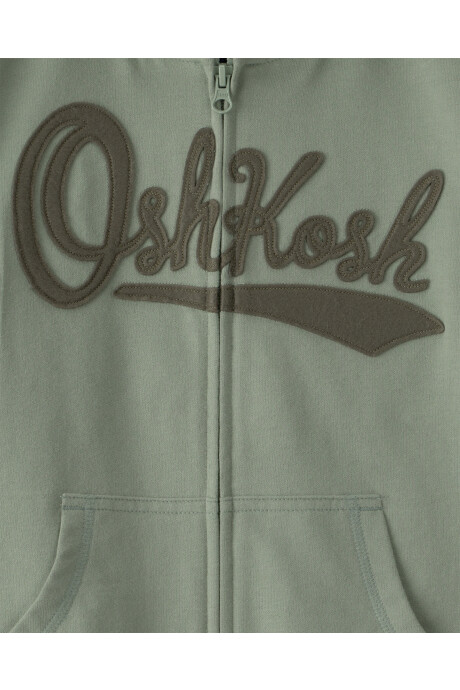 Campera de algodón, verde, con capucha y logo Sin color