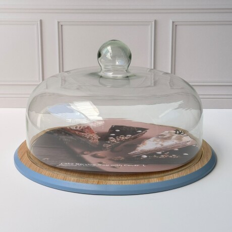 Plato Torta Bambú C/Tapa De Vidrio Alto 20cm x Ø 30cm - Celeste Plato Torta Bambú C/Tapa De Vidrio Alto 20cm x Ø 30cm - Celeste