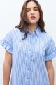 Vestido camisero rayado con volados celeste