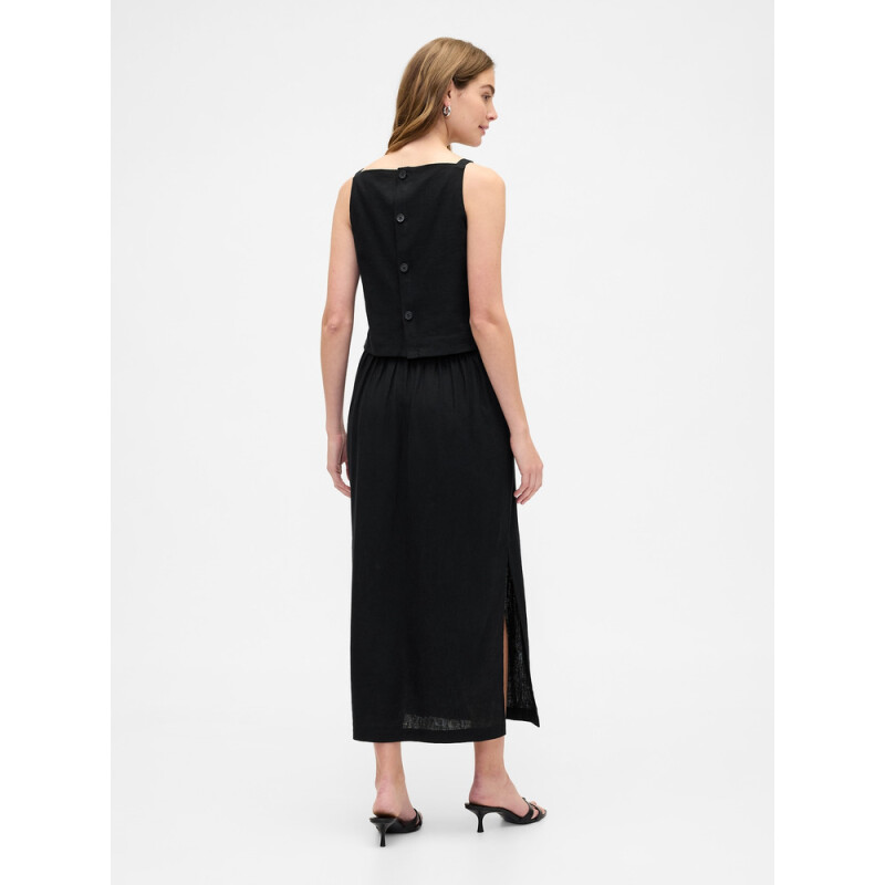V-LINEN PULL ON SKIRT TRUE BLACK
