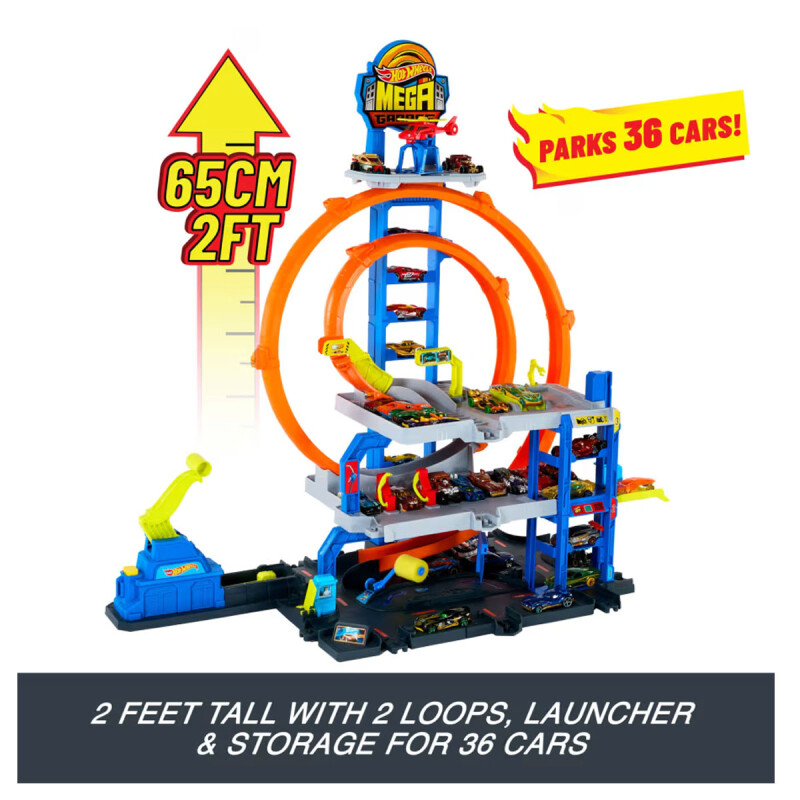 Hot Wheels Garaje Mega Loop con 1 Auto y 1 Helicóptero de Juguete a Escala 1:64 Hot Wheels Garaje Mega Loop con 1 Auto y 1 Helicóptero de Juguete a Escala 1:64
