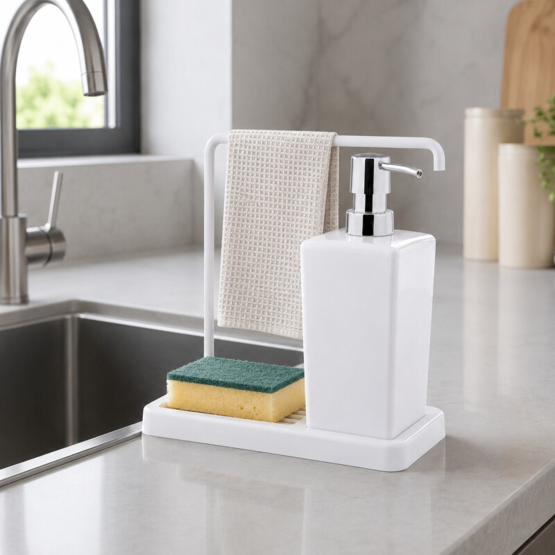 Dispensador para Jabón con Porta Trapo Blanco