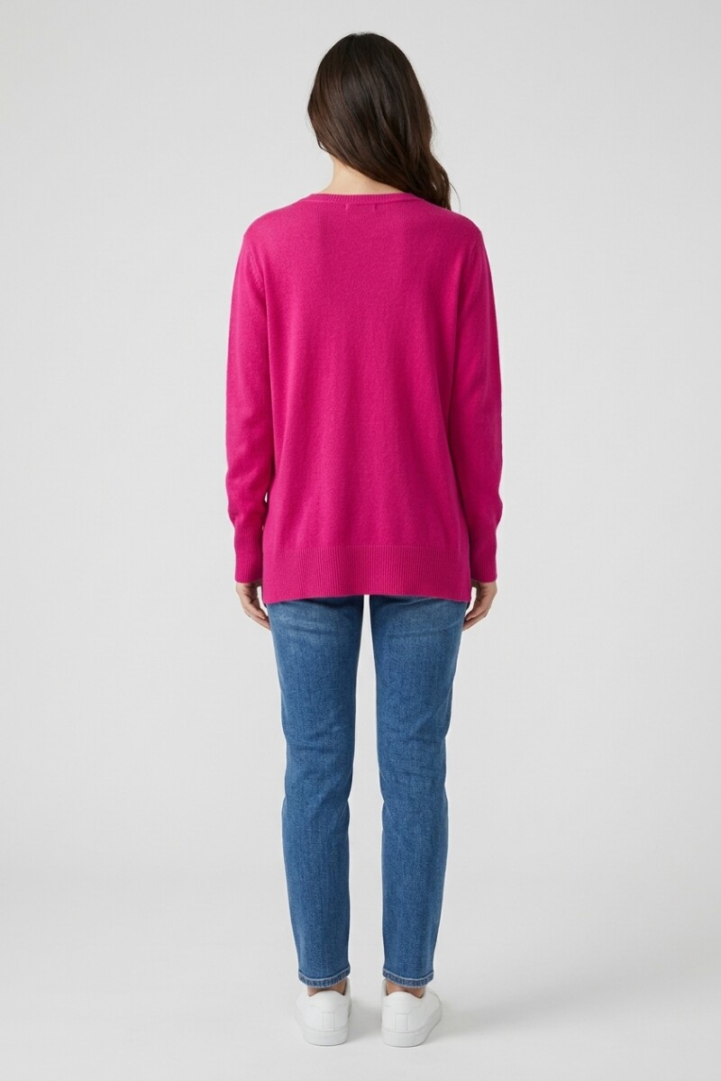 Sweater tejido escote en V FUCSIA