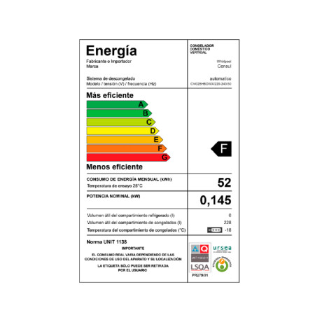 Freezer Vertical Consul CVG28HBDWX 280 Lts No frost Freezer Vertical Consul CVG28HBDWX 280 Lts No frost