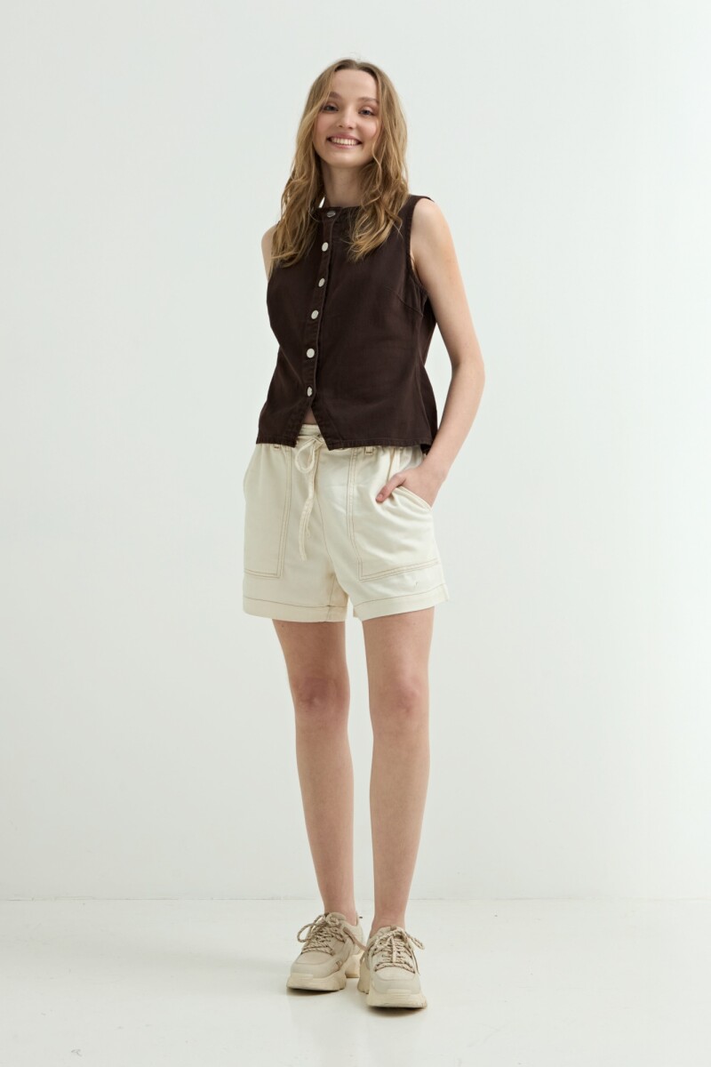 Top denim con botones al frente CHOCOLATE