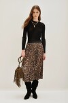 Falda Pleats Midi Leopard Marron