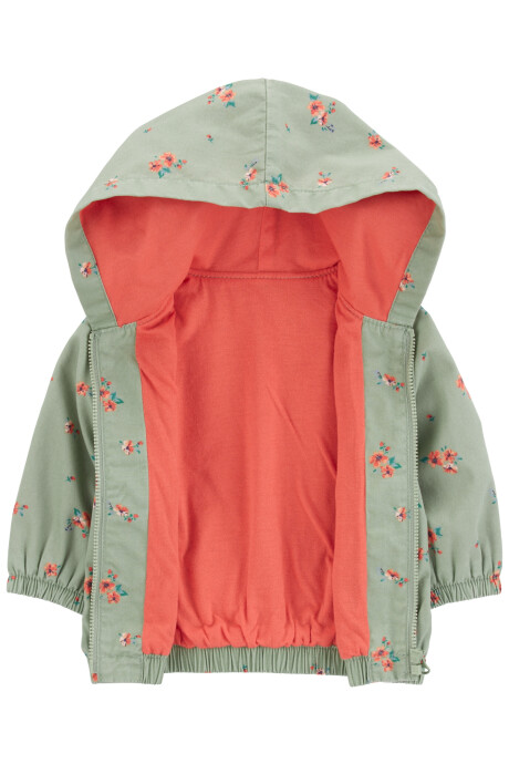 Campera de algodón, con forro y capucha, diseño floral Sin color