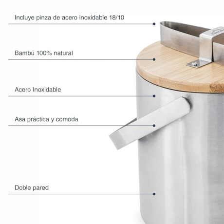 Hielera acero inoxidable con tapa bamboo Hielera acero inoxidable con tapa bamboo