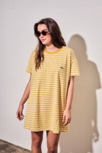Vestido Manga Corta Rayado Amarillo