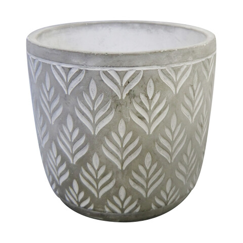 Maceta Cerámica Labrada Grande Hojas Gris 15 x 15 cm U