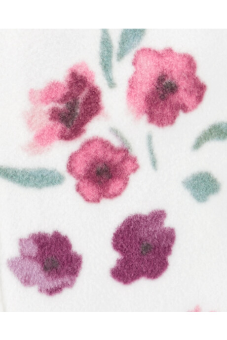 Pijama una pieza de micropolar, con pie, blanco, diseño floral. Talles 0-9M Sin color