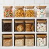 Frasco contenedor de vidrio rectangular tapa madera 750ml