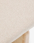 Banco Topaz de chenilla beige y madera maciza de fresno con acabado natural 150cm FSC 100%