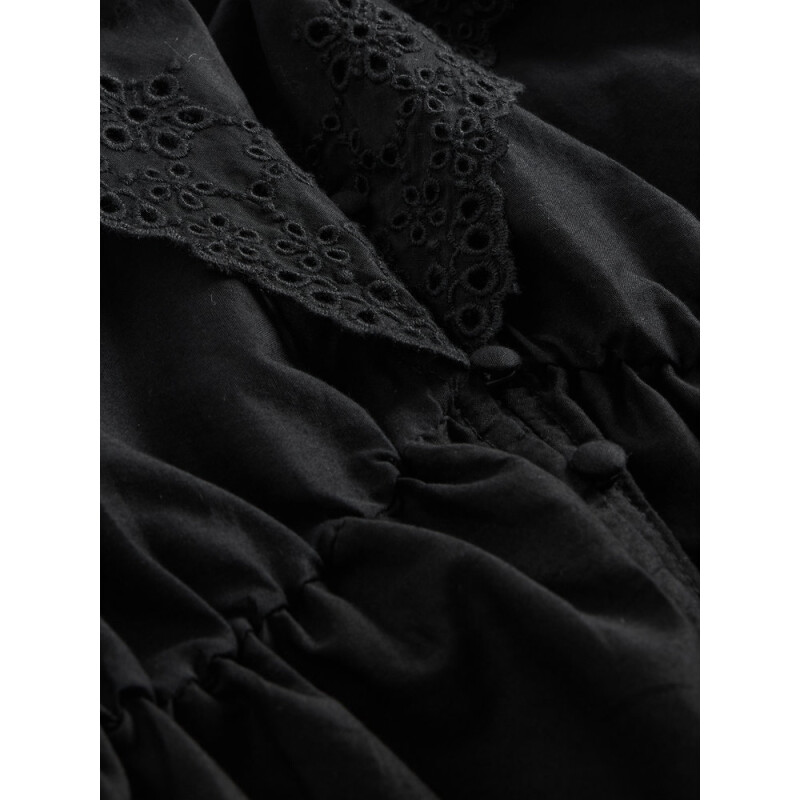 LS RUFFLE COLLAR TOP TRUE BLACK