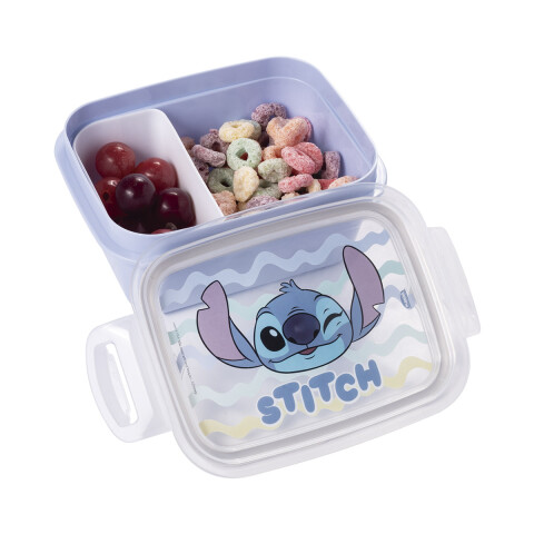 Pote Plástico Con Traba y División 630 ml Stitch