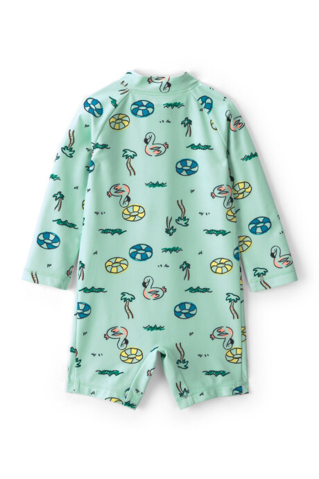 Monito de baño manga larga con protección UPF 50+, verde, diseño vacaciones Sin color