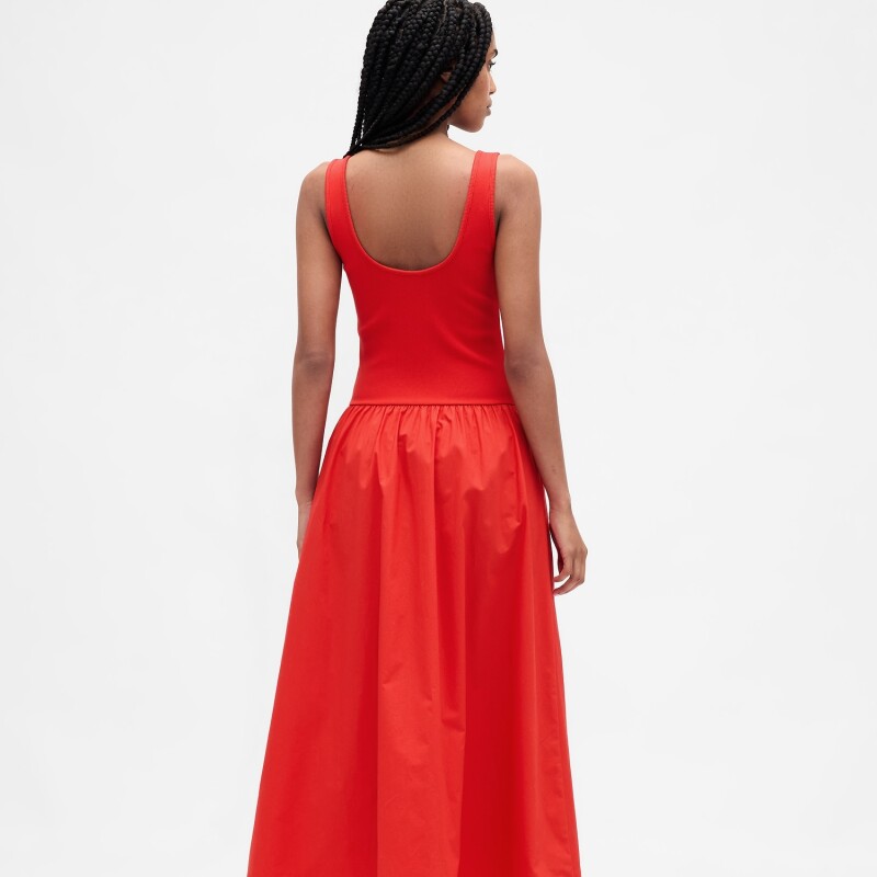SL MIXED MEDIA DROPWAIST MAXI DRESS RED