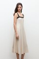 Vestido lino cortes verticales beige melange