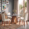 Juego De Comedor - 4 Sillas + Mesa Tapa De Vidrio - Celeste Gris / Beige