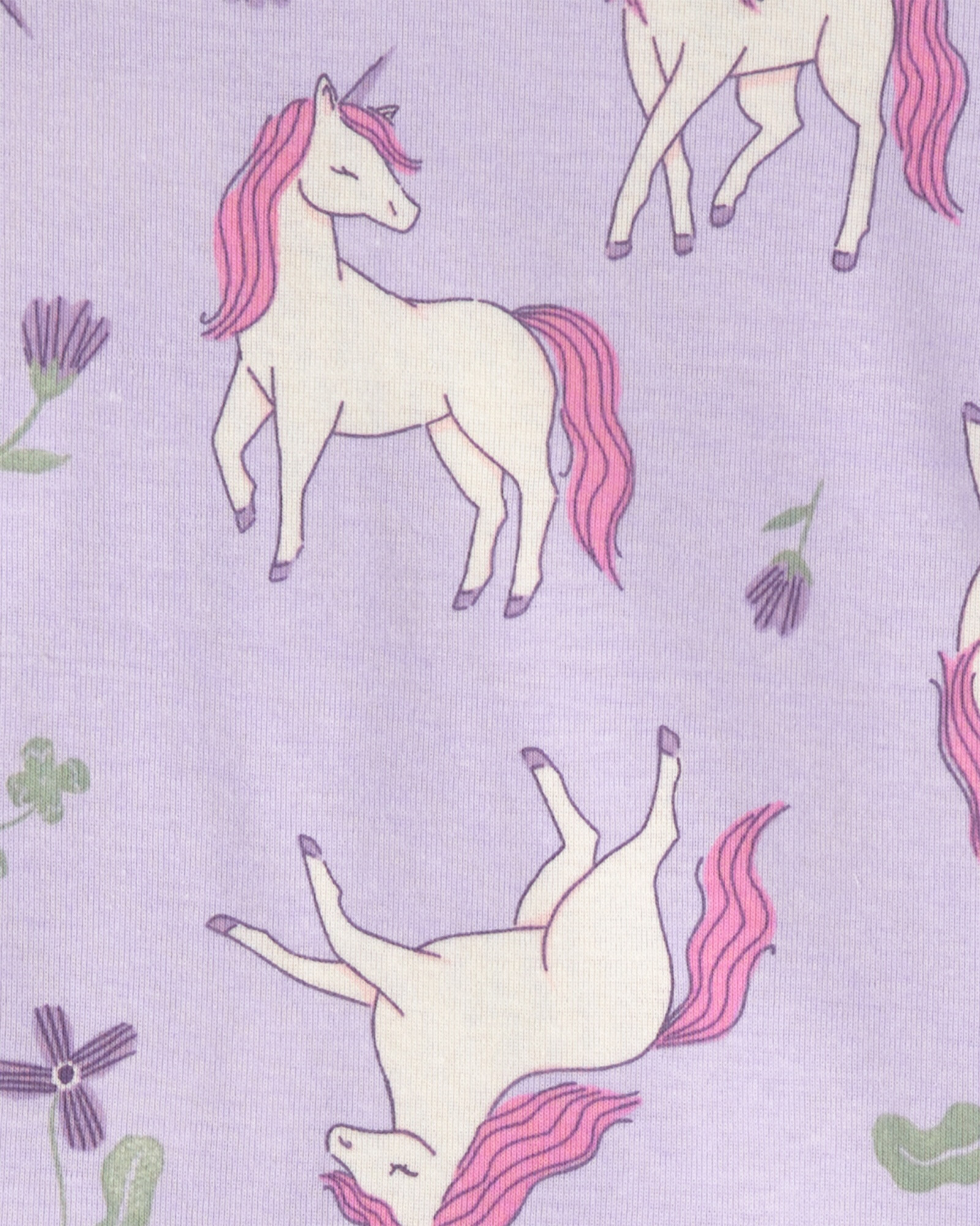 Pijama cuatro piezas de algodón, diseño unicornios y flores. Talles 2-5T Sin color