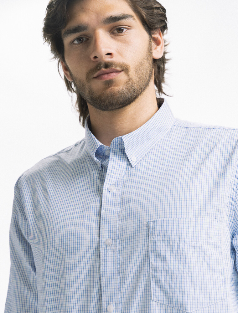 Camisa Cuadros Clasica C/Bolsillo Milan Celeste/Fantasia 7