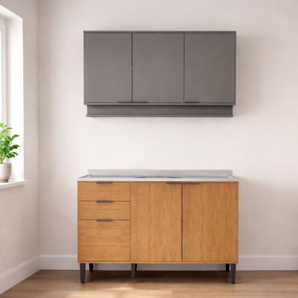 COMBO AEREO + BAJO MESADA 1.20 MT TITANIUM/FREIJO - ALPHA COMBO AEREO + BAJO MESADA 1.20 MT TITANIUM/FREIJO - ALPHA