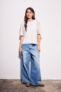 Remera Algodón Peinado Y Calados Nacar