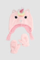 Set unicornio gorro y mitones - rosado Blanco