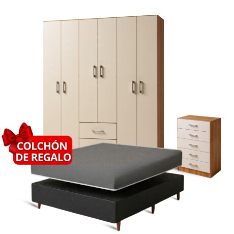 COMBO DORMITORIO COMPLETO: ROPERO + CÓMODA + BASE Y COLCHÓN DE REGALO COMBO DORMITORIO COMPLETO: ROPERO + CÓMODA + BASE Y COLCHÓN DE REGALO