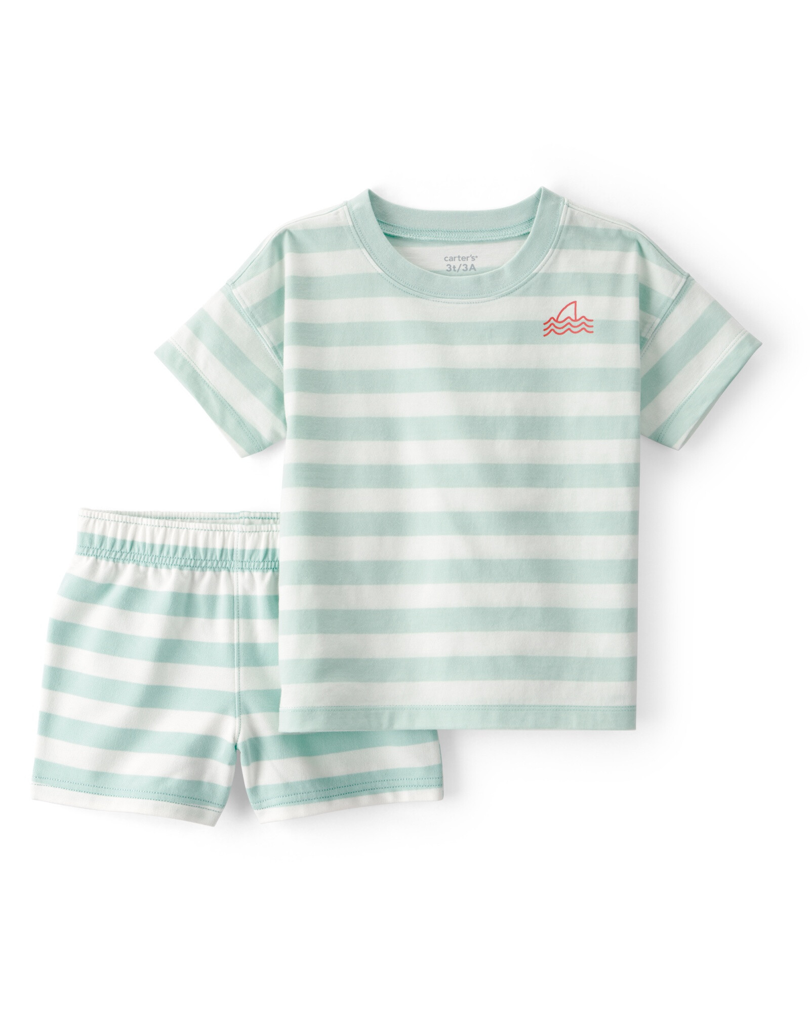 Set dos piezas de algodón, short y remera, azul y blanco, diseño a rayas Sin color