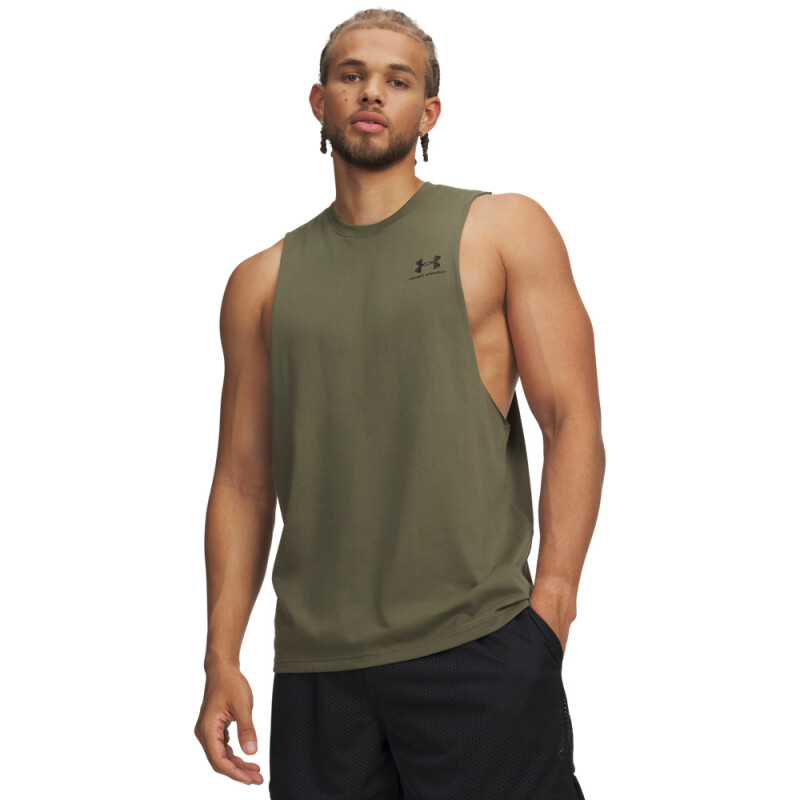 UA LEFT CHEST CUT OFF TANK-BLU GRN-390