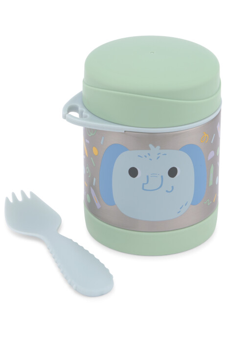 Tupper de acero inoxidable con cubierto, diseño elefante Tupper de acero inoxidable con cubierto, diseño elefante