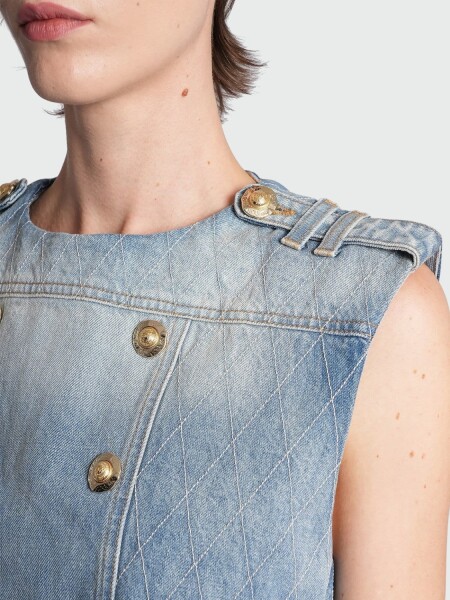 BALMAIN - TOP DENIM SIN MANGAS, CON BOTONES 6FC