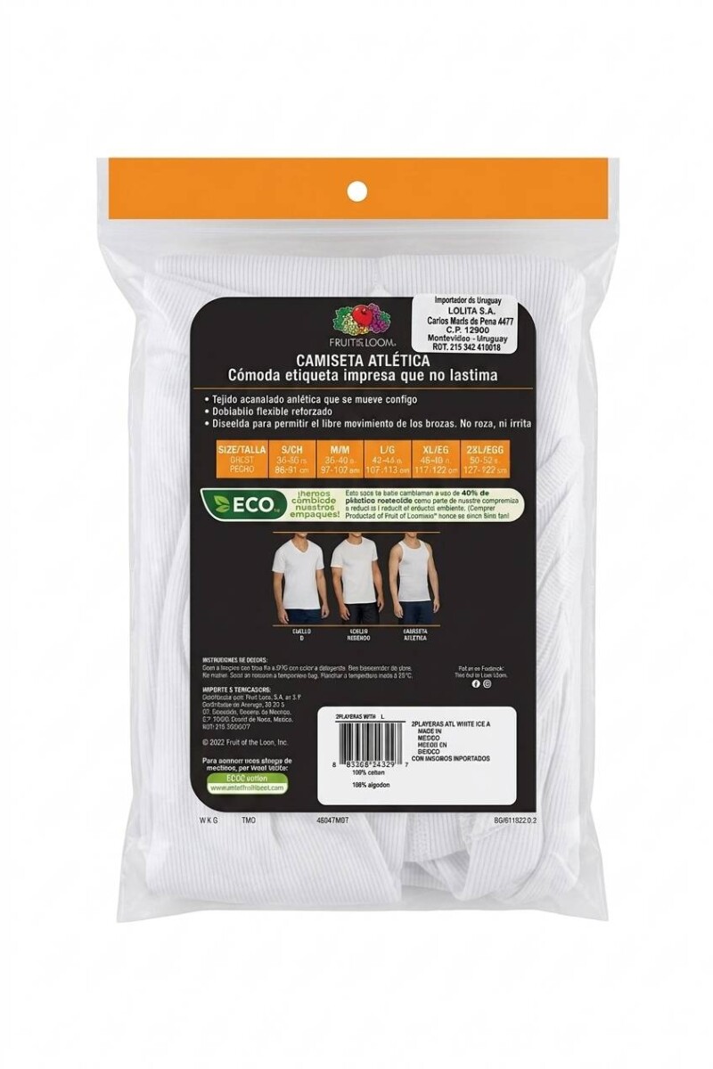 Pack x2 Musculosa interior para caballero BLANCO