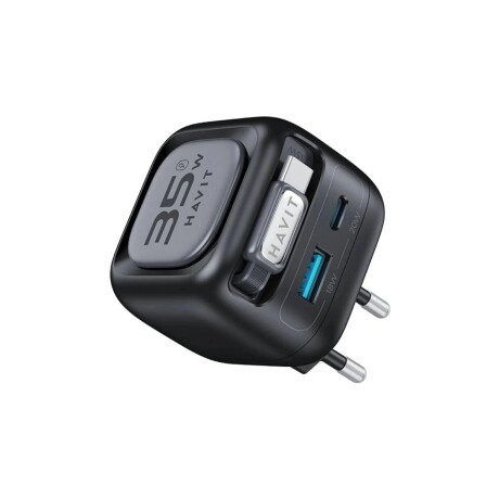 Cargador Havit UC250 GaN 35 W con Cable USB-C Retráctil y Cargador para Reloj Cargador Havit UC250 GaN 35 W con Cable USB-C Retráctil y Cargador para Reloj