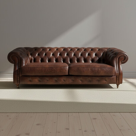 SOFA 3 CUERPOS CUERO-100-NATURAL MARRON NEW CHESTERFIELD CHOC.