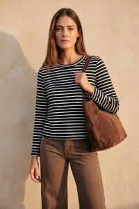 Remera Rayada Algodón Elastano Negro