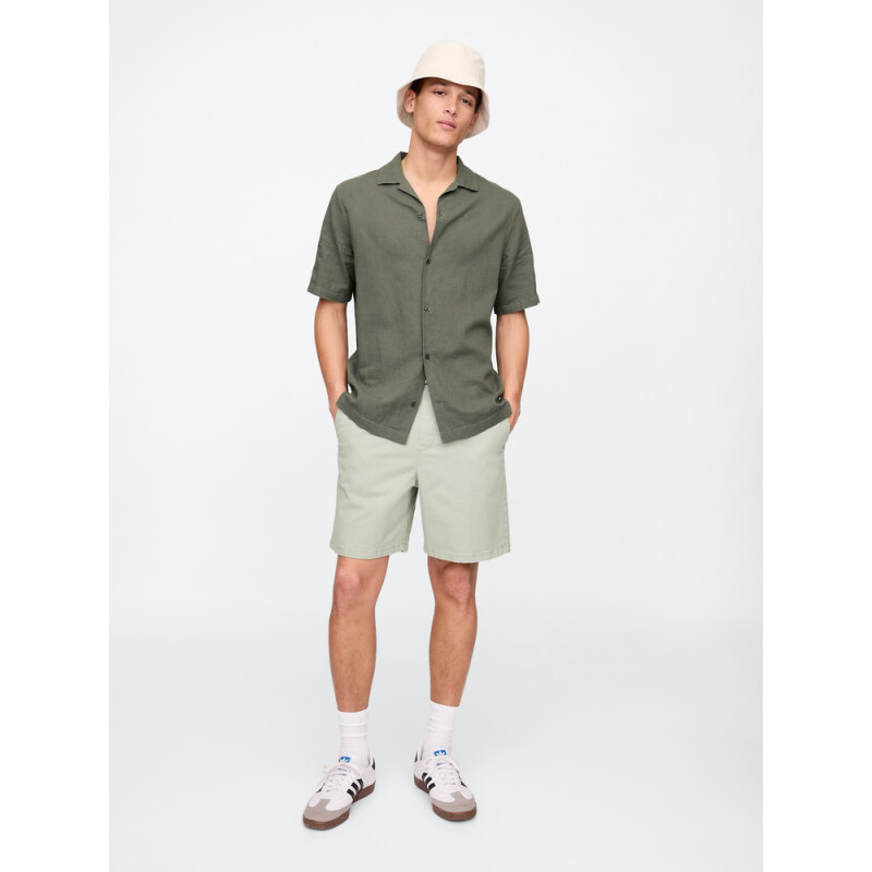 V-SS STANDARD LINEN COTTON RESORT COLLAR MESCULEN GREEN