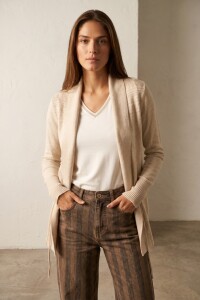 Cardigan C/solapa Algodón Elastano Beige Melange