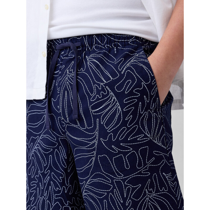 V-7IN LINEN COTTON EASY SHORT SP NAVY LEAF