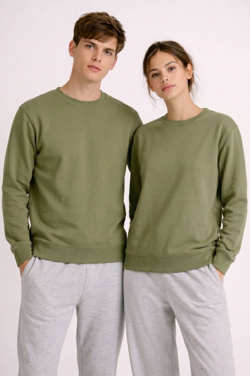 Buzo deportivo clásico escote redondo - UNISEX VERDE OLIVA