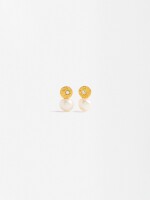 Pendientes Cortos Con Perlas De Agua Dulce Y Circonitas - Plata De Ley 925 dorado