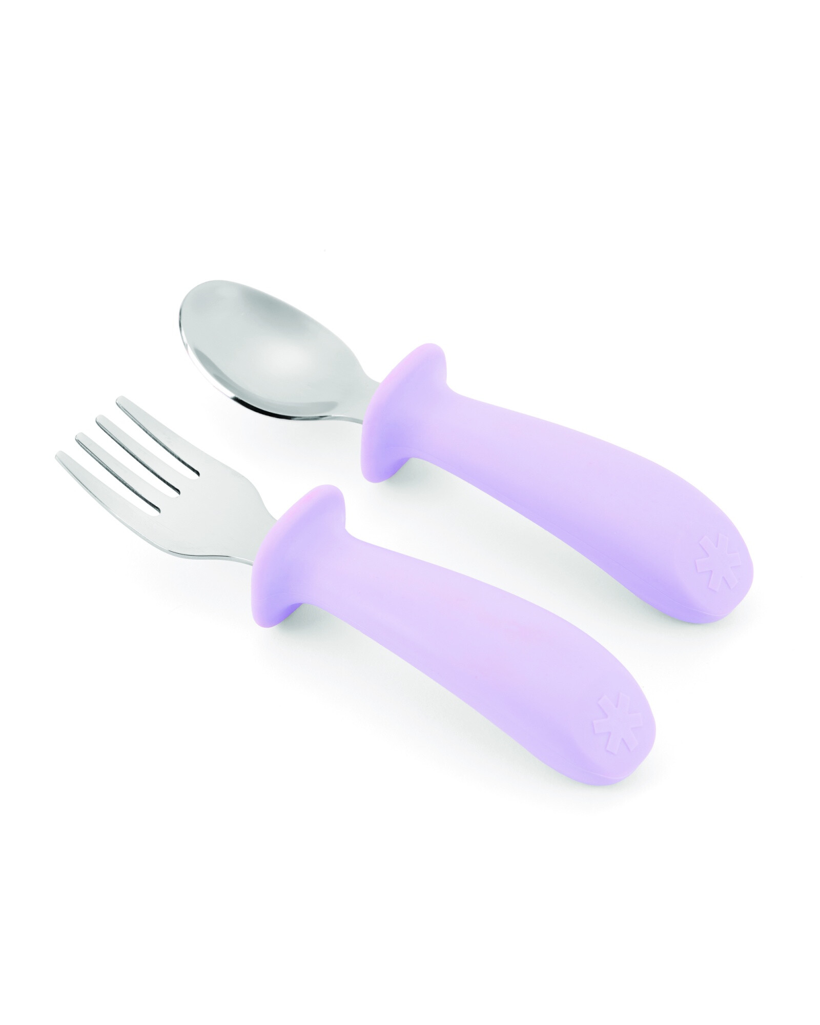 Set de cubiertos, cuchara y tenedor con agarre fácil, lilas Sin color