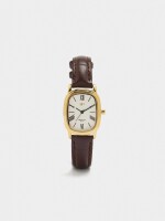 Reloj Rectangular Con Pulsera Efecto Piel marron