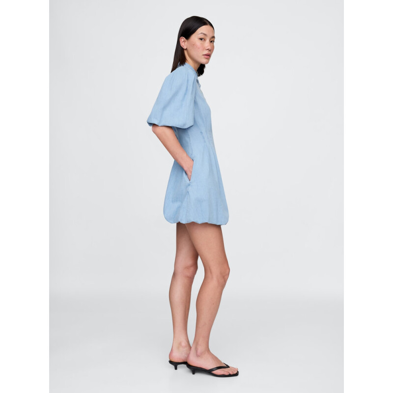 SS BUBBLE MINI SHIRTDRESS - LT HILSON LIGHT WASH