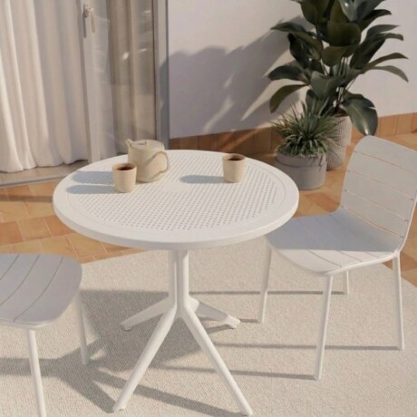 MESA REDONDA EXTERIOR DE POLIPROPILENO 80CM Mesa Redonda para Exterior 80 cm Blanco Sky